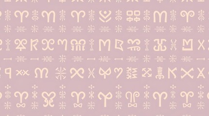 Abstract Patterned Symbols: A repeating pattern of intricate, stylized symbols and glyphs arranged in a visually captivating display on a textured background. 