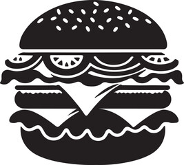 Burger silhouette vector art illustration. Black and white Burger vector illustration.