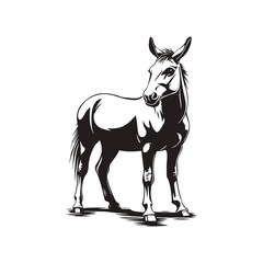 Black and White Mule Illustration High Resolution Monochrome Vector Clip Art