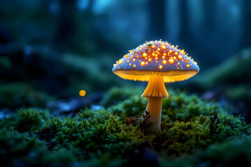 Glowing Bioluminescent Mushroom in an Enchanted Forest
