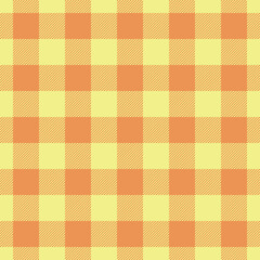 No people plaid seamless pattern, cover texture tartan background. Covering vector check textile fabric in yellow and orange colors.