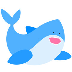 cute baby shark swimming happily, adorable marine life flat vector illustration