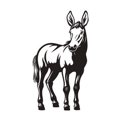 Black and White Mule Illustration High Resolution Monochrome Vector Clip Art