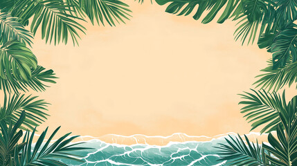 Fototapeta premium Summer vector illustration featuring Tropical beach background with palm tree leaves and great copy space for custom text.
