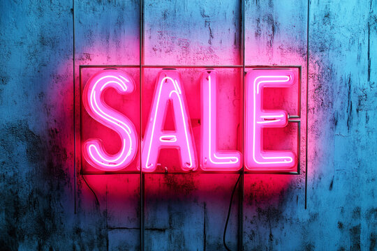 Illuminated SALE neon sign glowing brightly on a textured wall, perfect for highlighting rankings and promotions