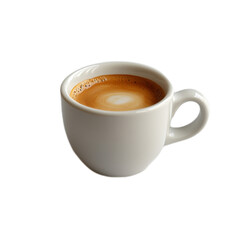 Naklejka premium Close-up of a freshly brewed cup of coffee with rich crema on smooth surface isolated on white background for beverage and café themes