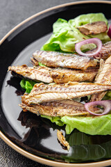 mackerel can seafood salad fresh tasty food dish delicious gourmet food background on the table rustic food top view copy space keto and paleo diet Vegetarian  food pescetarian diet