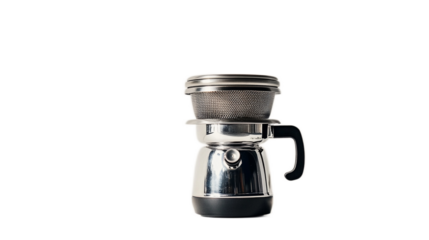Stainless Steel Coffee Brewer with Filter for Manual Brewing, Isolated on a White Background, Perfect for Modern Coffee Lovers and Enthusiasts