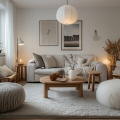 An inviting and calming living room with neutral tones and decor