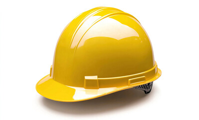 Fototapeta premium Bright Yellow Hard Hat on Solid White Background for Construction Safety and Protection
