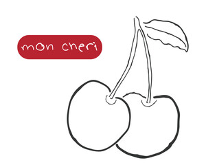 Red cherry. The effect of risograph printing. Design element for posters, postcards, greeting cards, wallpapers, fabrics, t-shirts, logos