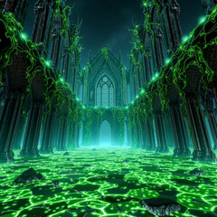 Obraz premium Dark Fantasy Castle Overgrown with Vines