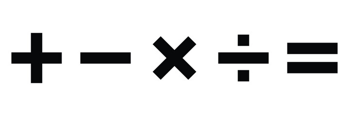 Fototapeta premium Math symbols icon set. Basic mathematical symbol. Plus, minus, multiply, division, equals icon. Simple vector icon calculator. Calculator button, business finance concept in vector.