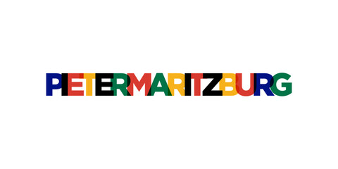 Pietermaritzburg in the South Africa emblem. The design features a geometric style, vector illustration with bold typography in a modern font. The graphic slogan lettering.