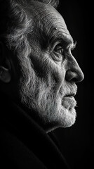Obraz premium black and white portrait of an elderly man with deep wrinkles