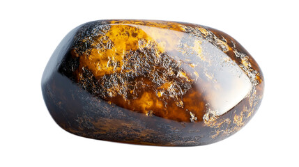 Natural amber stone with rich golden hues and organic textures, showcasing beautiful inclusions and...