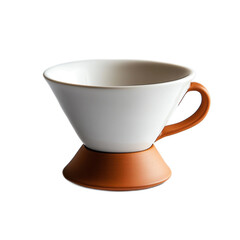 Elegant ceramic coffee dripper with a minimalist design featuring a sleek white cone-shaped top and a terracotta base for optimal brewing aesthetics