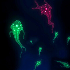 Fototapeta premium Bioluminescent Creatures in a Dark Environment