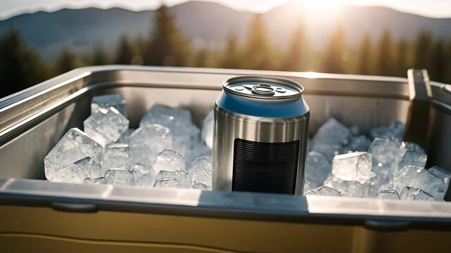 Can of soda with ice.