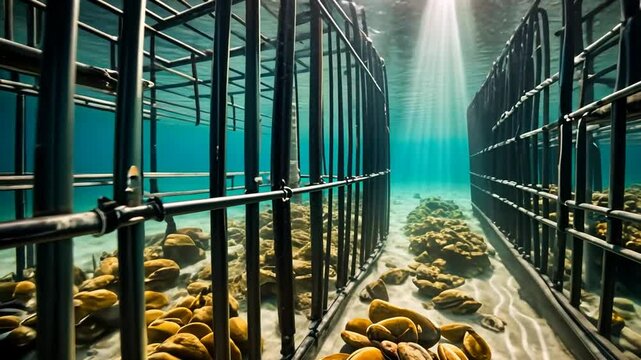 Underwater clam farm.