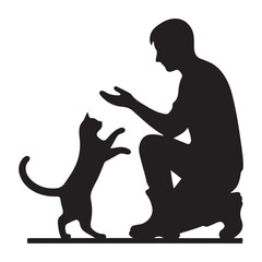 man playing with cat vector silhouette illustration