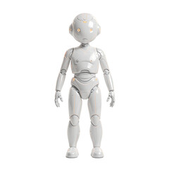 Fototapeta premium Futuristic minimalist robot with white surface and glowing accents on white background for modern tech concepts