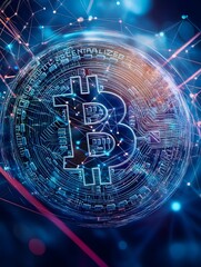 Futuristic Bitcoin Cryptocurrency Digital Asset Blockchain Network Technology Visualization Concept