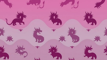 Mythical Dragon Pattern: A captivating pattern of stylized dragons, rendered in various shades of pink, creates a playful and fantastical design with an ethereal aesthetic. 