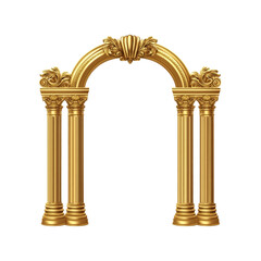 Naklejka premium Decorative golden arch features intricate designs on columns, suitable for events, weddings, or backdrops. The cut-out design allows for versatile application in various settings.