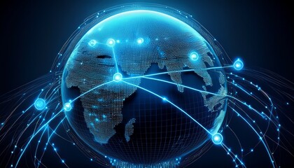 Fototapeta premium a digital rendering of a blue glowing earth with lines connecting different locations