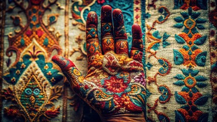 Fototapeta premium Grainy Close-Up of Hand with Intricate Fabric Texture - Urban Exploration Photography
