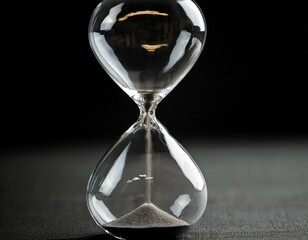 close up hourglass black surface made transparent glass has hour