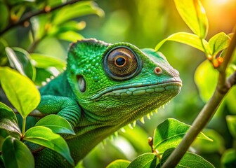 Obraz premium Great Green Chameleon Master of Camouflage in Lush Green Foliage