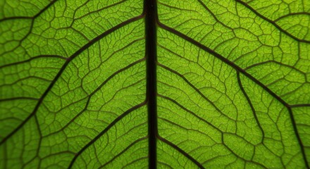 Close-up of Green Leaf Revealing Intricate Vein Patterns and Texture