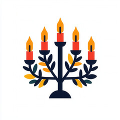 Kwanzaa kinara symbol with candles and leaves, representing cultural celebration and tradition. This vibrant icon embodies spirit of unity and heritage