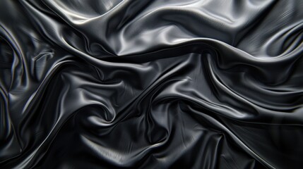 Fototapeta premium Silver satin fabric displays soft folds and ripples, glowing under ambient light for a dreamy effect