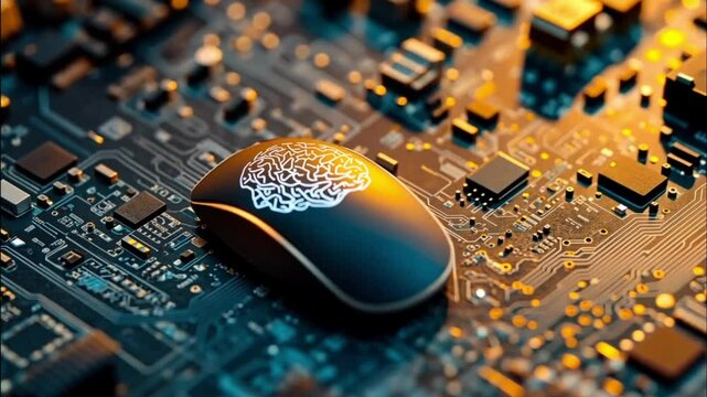 Computer mouse brain circuit board technology concept