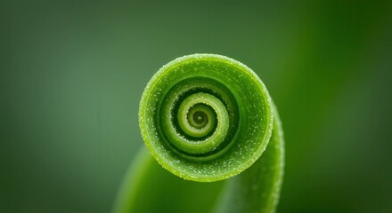 Close-up of Green Leaf Unfurling in a Spiral Formation