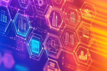 Fototapeta premium Futuristic Abstract Digital Hexagon Pattern Background with Glowing Geometric Shapes and Neon Colors