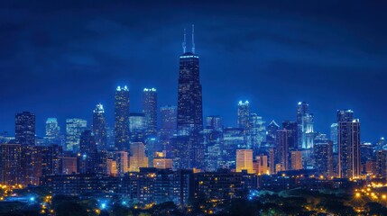 Obraz premium Chicago Skyline Night View