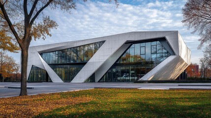 Modern building in park, autumn