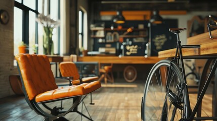 Naklejka premium Modern loft office space with bicycle