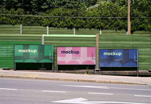 Mockup Of Three Horizontal Customizable Posters On Fence