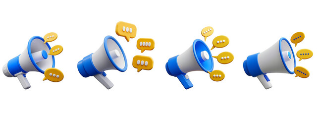 3D Megaphones icon isolated on transparent background. message amplification.