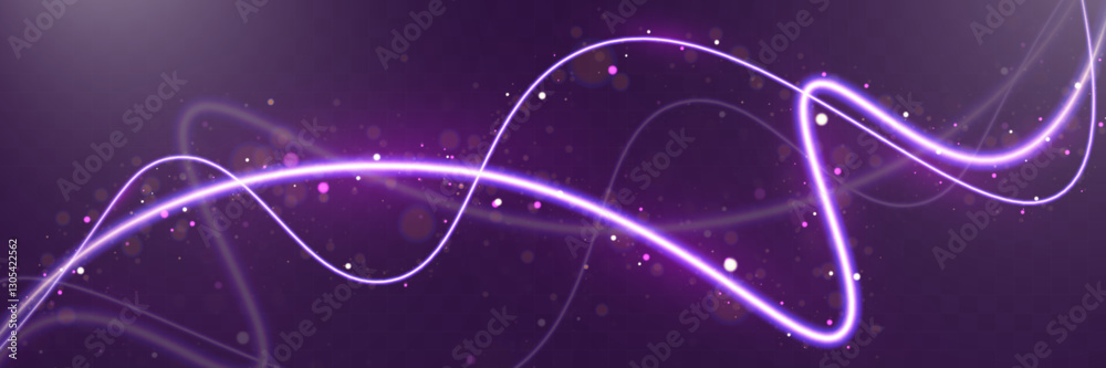 Poster Abstract glowing light trails with bokeh and sparkles on a smooth background. Dynamic motion effect for futuristic, digital, and technology-themed designs.	

