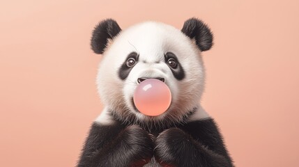 Cute Panda Blowing Bubble in Cheerful Portrait