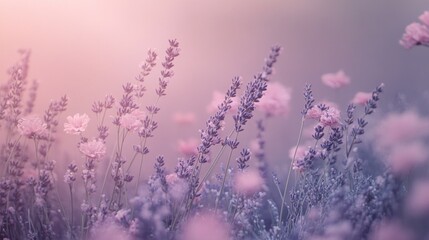 Obraz premium Pastel Lavender Field Sunrise