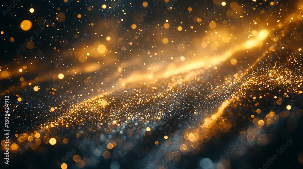 Aufkleber Sparkling gold particles moving dynamically against a dark abstract background