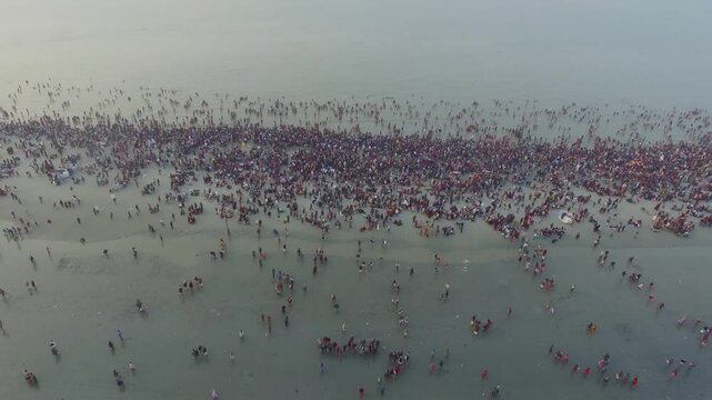 Largest gathering of people at Kumbh mela in India. Religious Hindu event in India.