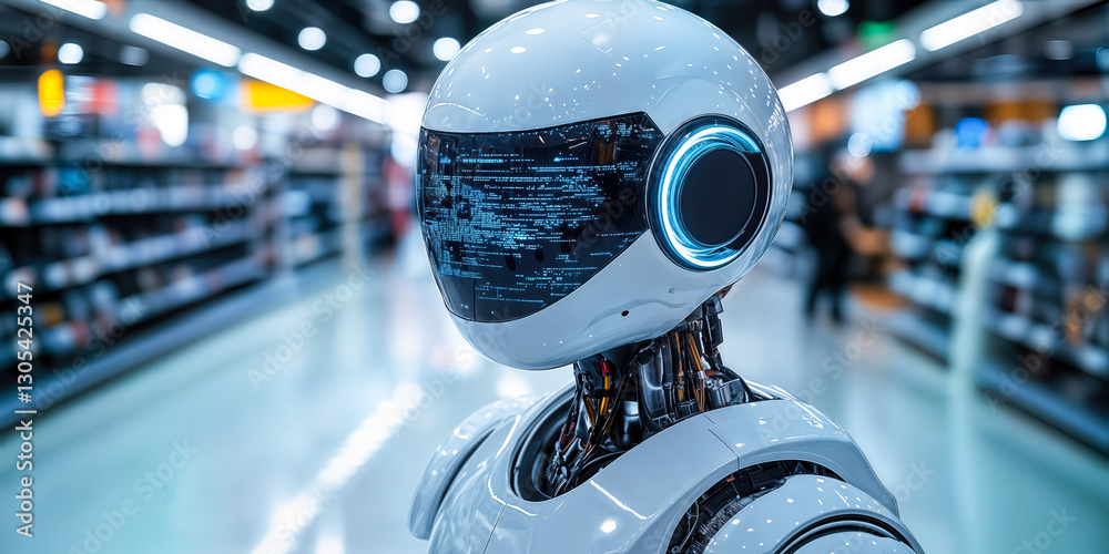 Poster advanced ai robot enhancing retail experience with smart analytics and customer interaction technolo